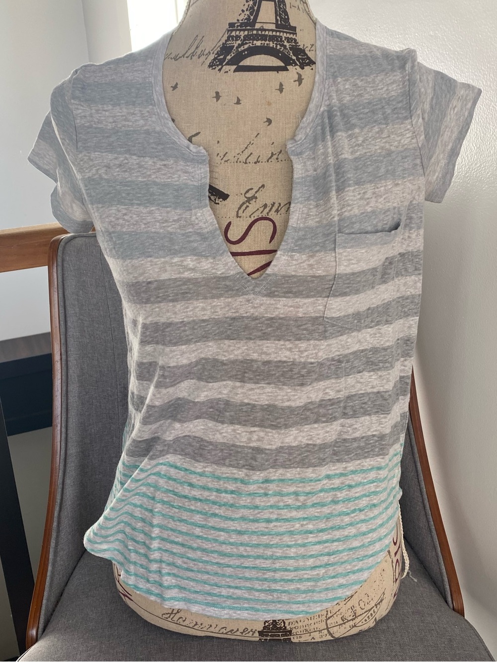 Victoria's Secret Gray and Mint Striped V-Neck Tank